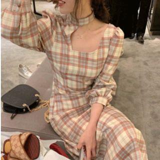 Plaid Cutout Midi A-line Dress / Camisole Top