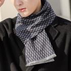 Fray Trim Patterned Knit Scarf