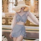 Puff-sleeve Paneled Drawstring Bikini