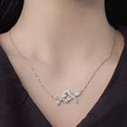 Rhinestone Butterfly Pendant Necklace 0699a - Silver - One Size