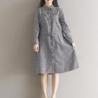 Long-sleeve Gingham Embroidery Shirtdress