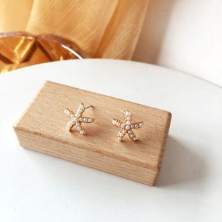 Starfish Faux Pearl Earring 1 Pair - S925 Silver - Gold & White - One Size