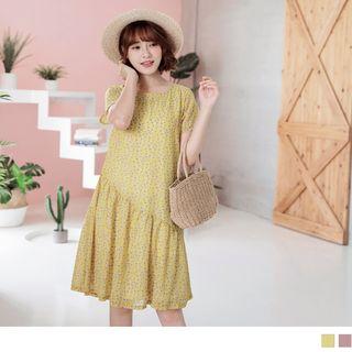Short Sleeve Asymmetric Panel Print Dress