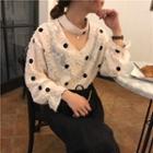 V-neck Dotted Blouse As Shown In Figure - One Size