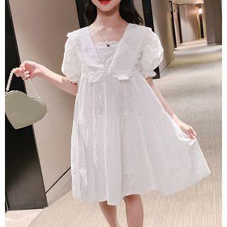 Puff-sleeve Collar Plain Dress
