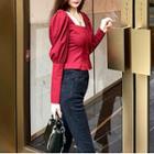 Balloon-sleeve Square-neck Blouse