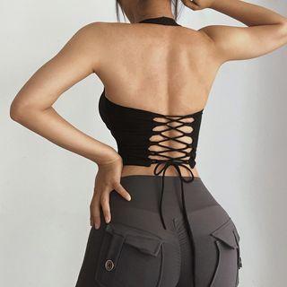 Halter Lace-up Sport Padded Crop Camisole Top