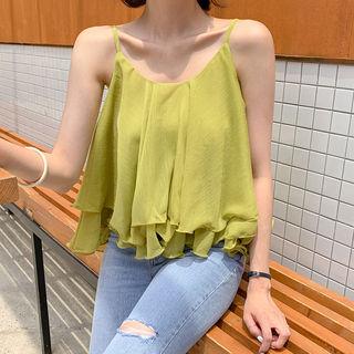 Sleeveless Lettuce-edge Layered Chiffon Top