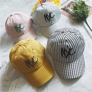 Lettering Embroidered Check Baseball Cap
