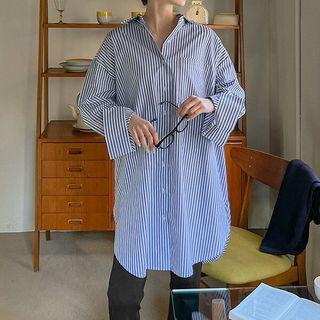 Plus Size Oversized Longline Stripe Shirt