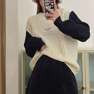 Mock Two-piece Applique Cable-knit Sweater