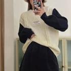 Mock Two-piece Applique Cable-knit Sweater