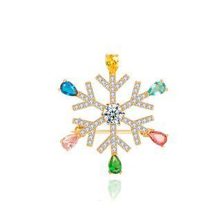 Fashion And Simple Plated Gold Snowflake Brooch With Colorful Cubic Zirconia Golden - One Size