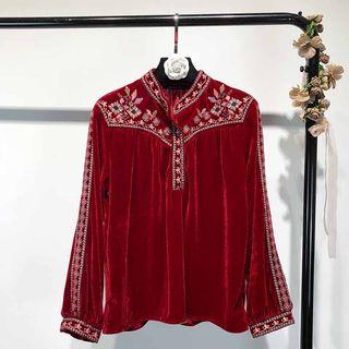 Embroidered Velvet Blouse
