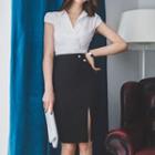 Set: Cap-sleeve Blouse + Slit Pencil Skirt