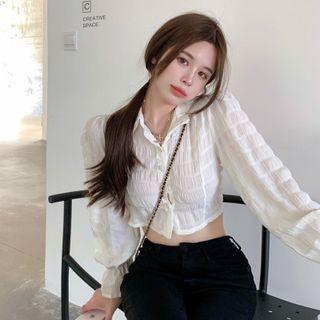 Cutout-back Tie-strap Cropped Blouse Off-white - One Size