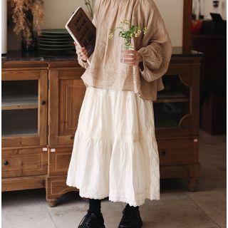 Lace-trim Tiered Skirt Off-white - One Size