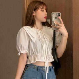 Peter Pan Collar Lace-up Cropped Shirt