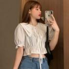 Peter Pan Collar Lace-up Cropped Shirt