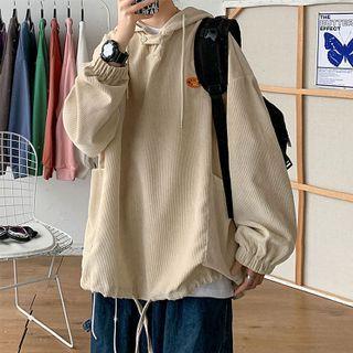 Heart Embroidered Corduroy Hoodie
