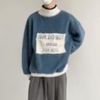 Mock Neck Letter Embroidered Shearling Sweater