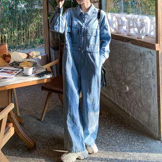 Denim Drawstring-waist Loose Fit Jumpsuit