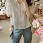 Wide-collar Embroidery Blouse Ivory - One Size