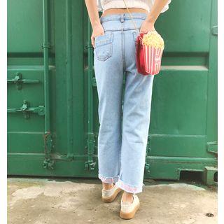 Embroidery Cuffed Straight-leg Jeans