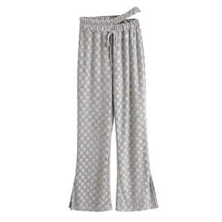 Checkered Side-slit Wide Leg Pants