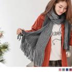 Two Tone Striped Fringed Scarf