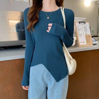 Long-sleeve Ribbed Asymmetrical Knit Top