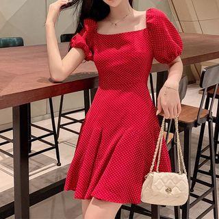 Chiffon Dotted Balloon-sleeve Mini Dress