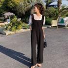 Set : Plain Blouse + Plain Ruffle Jumpsuit