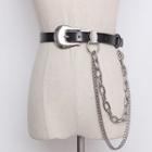 Chained Genuine Leather Belt Detachable Chain - Genuine Leather Belt - Black Black - One Size