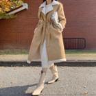 Epaulet Faux-shearling Coat With Sash Beige - One Size