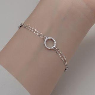 Hoop Rhinestone Layered Sterling Silver Bracelet