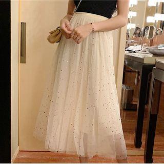 Star Print Midi A-line Mesh Dress
