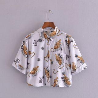 Short-sleeve Tiger Print Crop Shirt