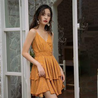 Dotted Open-back Mini Layered Sundress