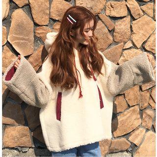 Faux Shearling Color Block Hoodie