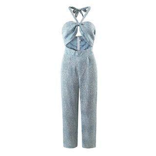Halter-neck Floral Print Cutout Jumpsuit