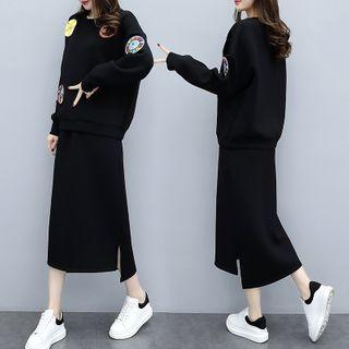 Set: Patched Sweater + Midi Skirt
