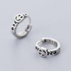 925 Sterling Silver Smiley Face Mini Hoop Earring 1 Pair - One Size