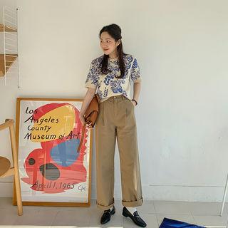 Fleece-lined Wide Cotton Pants
