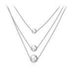 925 Sterling Silver Simple Three Layer Pearl Necklace Silver - One Size