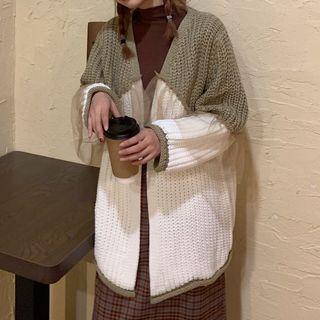 Mesh-panel Color-block Loose-fit Cardigan