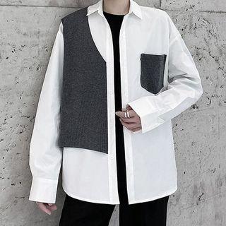 Color Block Panel Long-sleeve Shirt