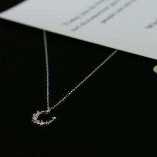 Rhinestone Crescent Necklace Necklace - S925 Silver - Platinum - One Size