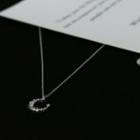 Rhinestone Crescent Necklace Necklace - S925 Silver - Platinum - One Size