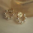 Alloy Rose Faux Pearl Hoop Earring 1 Pair - As Shown In Figure - One Size